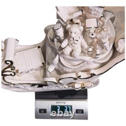 Vtg 2001 Grandeur Porcelain Santa Sleigh Reindeer 4 Pc Set Christmas White Gold