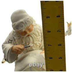 Vtg 2001 Grandeur Porcelain Santa Sleigh Reindeer 4 Pc Set Christmas White Gold