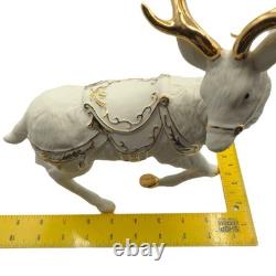 Vtg 2001 Grandeur Porcelain Santa Sleigh Reindeer 4 Pc Set Christmas White Gold