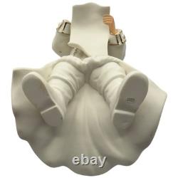 Vtg 2001 Grandeur Porcelain Santa Sleigh Reindeer 4 Pc Set Christmas White Gold