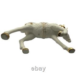 Vtg 2001 Grandeur Porcelain Santa Sleigh Reindeer 4 Pc Set Christmas White Gold