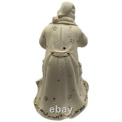 Vtg 2001 Grandeur Porcelain Santa Sleigh Reindeer 4 Pc Set Christmas White Gold