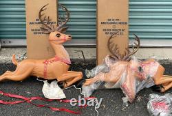 Vtg 2 Poloron Blow Mold 36 Large Illuminated Reindeer Box for Santa Sleigh NOS