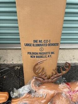 Vtg 2 Poloron Blow Mold 36 Large Illuminated Reindeer Box for Santa Sleigh NOS