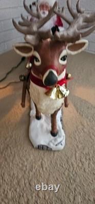 Vtg 36 Holiday Creation? Reindeer & Santa on Sleigh Animated Musical with Box