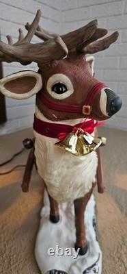 Vtg 36 Holiday Creation? Reindeer & Santa on Sleigh Animated Musical with Box