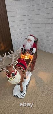 Vtg 36 Holiday Creation? Reindeer & Santa on Sleigh Animated Musical with Box