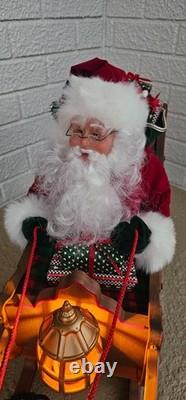 Vtg 36 Holiday Creation? Reindeer & Santa on Sleigh Animated Musical with Box