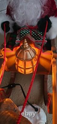 Vtg 36 Holiday Creation? Reindeer & Santa on Sleigh Animated Musical with Box