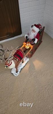 Vtg 36 Holiday Creation? Reindeer & Santa on Sleigh Animated Musical with Box