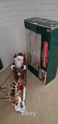Vtg 36 Holiday Creation? Reindeer & Santa on Sleigh Animated Musical with Box