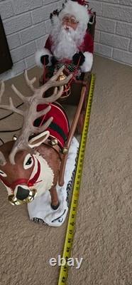 Vtg 36 Holiday Creation? Reindeer & Santa on Sleigh Animated Musical with Box