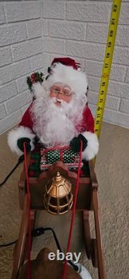 Vtg 36 Holiday Creation? Reindeer & Santa on Sleigh Animated Musical with Box