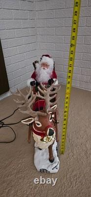 Vtg 36 Holiday Creation? Reindeer & Santa on Sleigh Animated Musical with Box