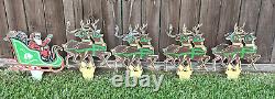 Vtg 70's SANTA Sleigh 8 Reindeer Flat Styrene Plastic Outdoor Yard Stakes 20