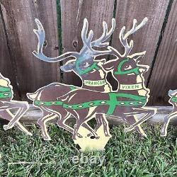 Vtg 70's SANTA Sleigh 8 Reindeer Flat Styrene Plastic Outdoor Yard Stakes 20