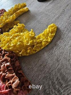 Vtg 70s Melted Plastic Popcorn Santa Claus Sleigh Wall Hanging Decor 6 Reindeer