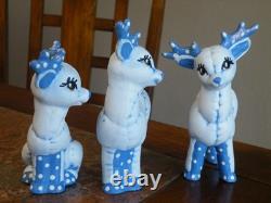 Vtg 7Pc. Kimple Mold Reindeer Sleigh Figurines Set Hand Painted Christmas FREESH