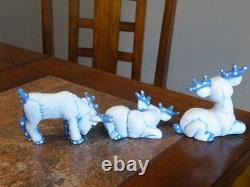 Vtg 7Pc. Kimple Mold Reindeer Sleigh Figurines Set Hand Painted Christmas FREESH