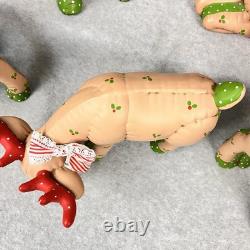 Vtg 80s Kimple Mold Ceramic 5 Christmas Reindeer & Santa in Sleigh Hand-painted