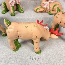 Vtg 80s Kimple Mold Ceramic 5 Christmas Reindeer & Santa in Sleigh Hand-painted
