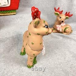 Vtg 80s Kimple Mold Ceramic 5 Christmas Reindeer & Santa in Sleigh Hand-painted