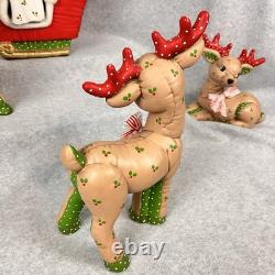 Vtg 80s Kimple Mold Ceramic 5 Christmas Reindeer & Santa in Sleigh Hand-painted