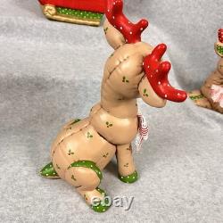 Vtg 80s Kimple Mold Ceramic 5 Christmas Reindeer & Santa in Sleigh Hand-painted