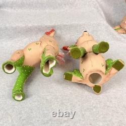 Vtg 80s Kimple Mold Ceramic 5 Christmas Reindeer & Santa in Sleigh Hand-painted