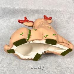 Vtg 80s Kimple Mold Ceramic 5 Christmas Reindeer & Santa in Sleigh Hand-painted