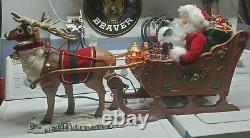 Vtg Animated Christmas Sleigh Holiday Creations Lighted Musical Santa w Reindeer