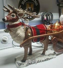 Vtg Animated Christmas Sleigh Holiday Creations Lighted Musical Santa w Reindeer