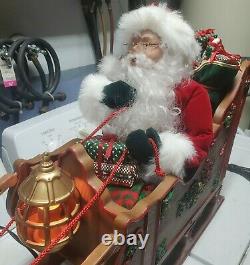 Vtg Animated Christmas Sleigh Holiday Creations Lighted Musical Santa w Reindeer