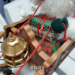 Vtg Animated Christmas Sleigh Holiday Creations Lighted Musical Santa w Reindeer