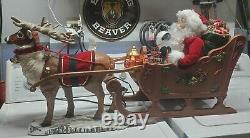 Vtg Animated Christmas Sleigh Holiday Creations Lighted Musical Santa w Reindeer