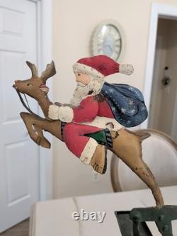 Vtg Balance Toy Santa Sleigh & Reindeer Balancing Metal Folk Art Pendulum Xmas