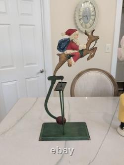 Vtg Balance Toy Santa Sleigh & Reindeer Balancing Metal Folk Art Pendulum Xmas