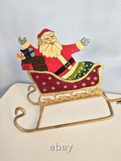 Vtg Brass Santa Sleigh Reindeer Candle Holder 30 Mantle Fireplace Christmas
