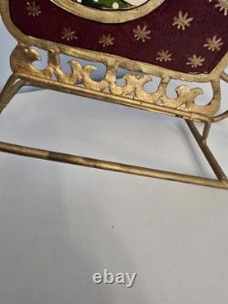 Vtg Brass Santa Sleigh Reindeer Candle Holder 30 Mantle Fireplace Christmas