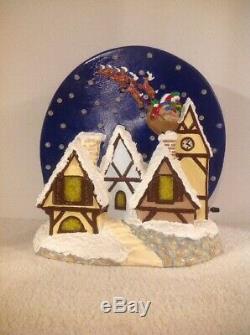 Vtg Ceramic Mold Lighted Alpine Village Santa Sleigh Reindeers Merry Christmas