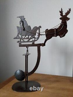 Vtg Christmas Cast Iron Pendulum Perpetual Balancing SANTA SLEIGH REINDEER Folk
