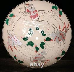 Vtg Christmas MCM Glass Ceiling Light Fixture Cover Reindeer Santa Sleigh Rare