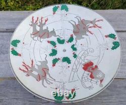 Vtg Christmas MCM Glass Ceiling Light Fixture Cover Reindeer Santa Sleigh Rare