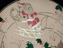 Vtg Christmas MCM Glass Ceiling Light Fixture Cover Reindeer Santa Sleigh Rare