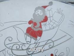 Vtg Christmas MCM Glass Ceiling Light Fixture Cover Reindeer Santa Sleigh Rare