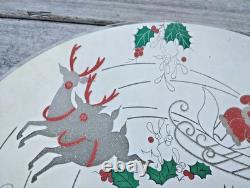 Vtg Christmas MCM Glass Ceiling Light Fixture Cover Reindeer Santa Sleigh Rare