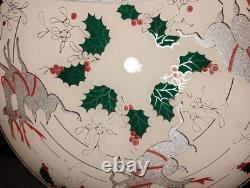 Vtg Christmas MCM Glass Ceiling Light Fixture Cover Reindeer Santa Sleigh Rare