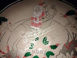Vtg Christmas MCM Glass Ceiling Light Fixture Cover Reindeer Santa Sleigh Rare