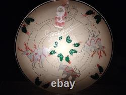 Vtg Christmas MCM Glass Ceiling Light Fixture Cover Reindeer Santa Sleigh Rare