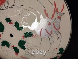 Vtg Christmas MCM Glass Ceiling Light Fixture Cover Reindeer Santa Sleigh Rare